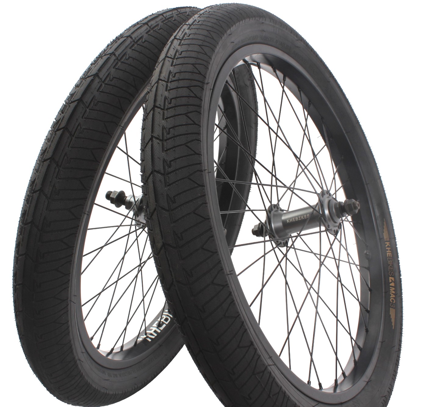 BMX wheelset including tires KHE MAC3 20 inch 14mm / 10mm F/R