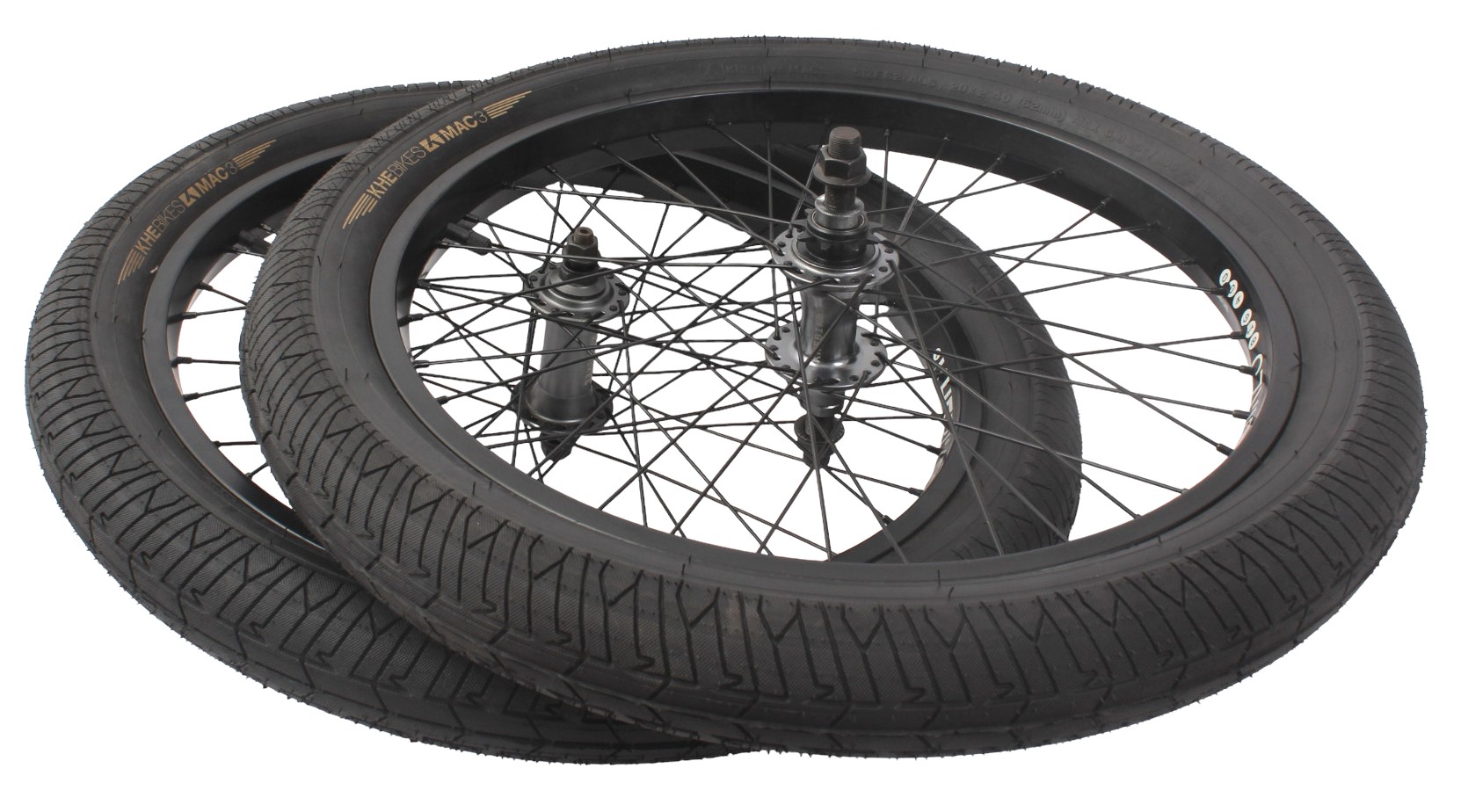 BMX wheelset including tires KHE MAC3 20 inch 14mm / 10mm F/R