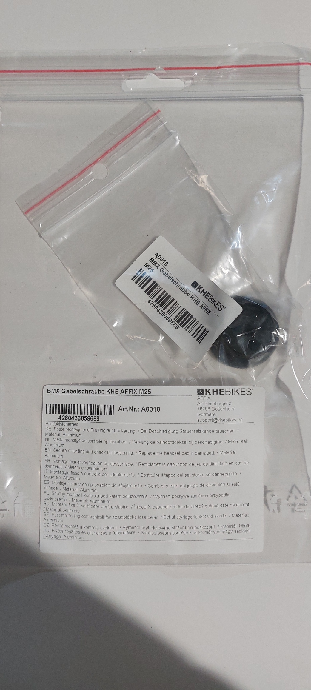 BMX threaded bolt KHE AFFIX M25