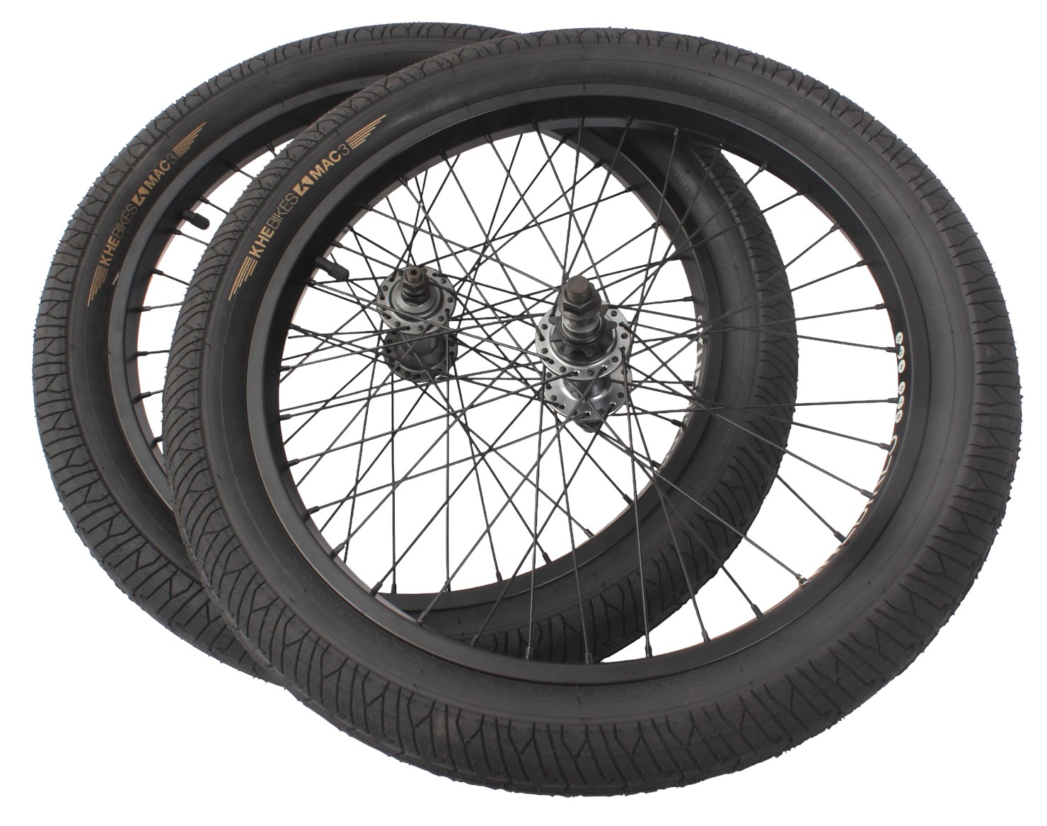 BMX wheelset including tires KHE MAC3 20 inch 14mm / 10mm F/R