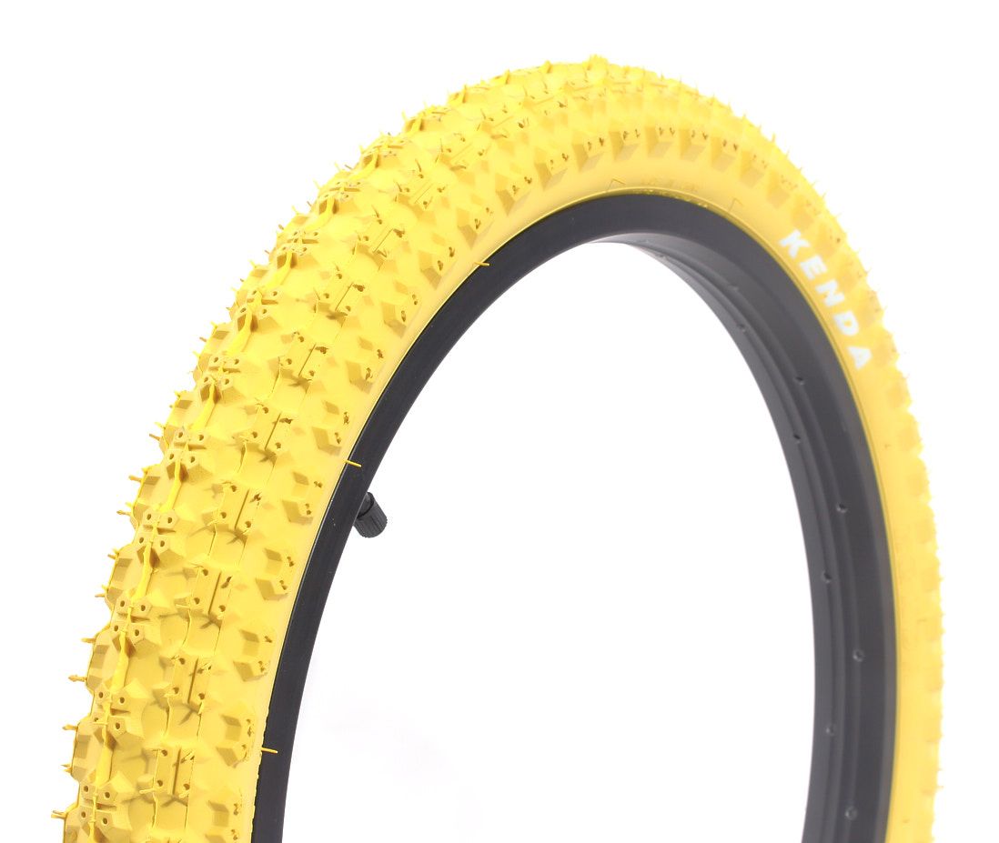 BMX tire set KENDA 20 inch x 2.25 inch yellow + AV inner tube