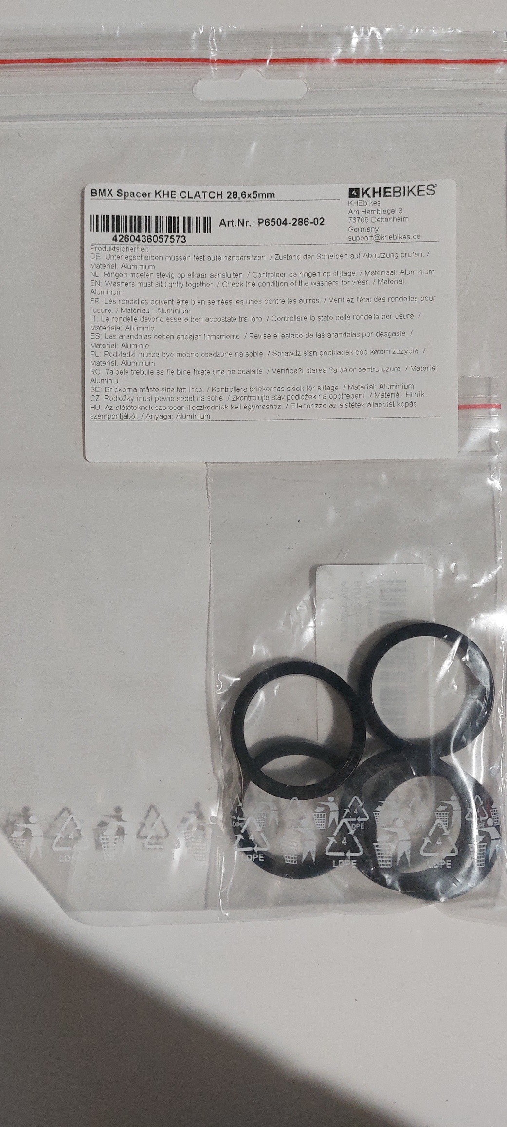 BMX Spacer KHE CLATCH 28.6x5mm