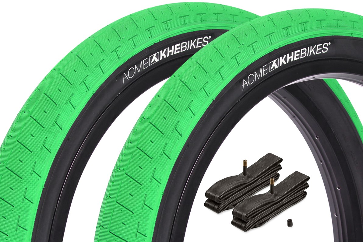 BMX tire set KHE ACME 20 inch x 2.40 inch green + AV inner tube