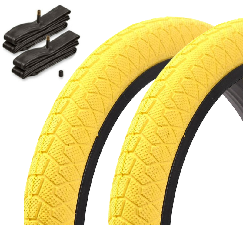 BMX tire set KENDA 20 inch x 1.95 inch yellow + AV inner tube