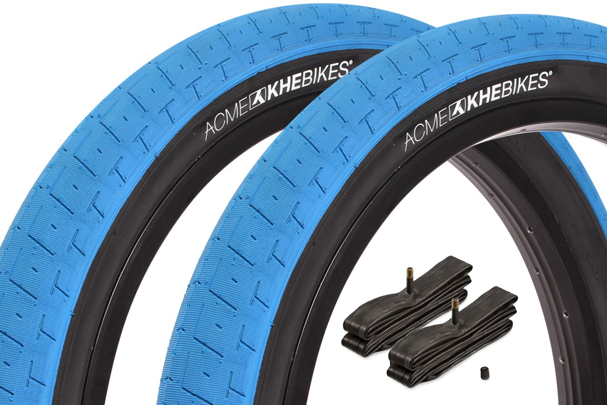 BMX tire set KHE ACME 20 inch x 2.40 inch blue + AV inner tube