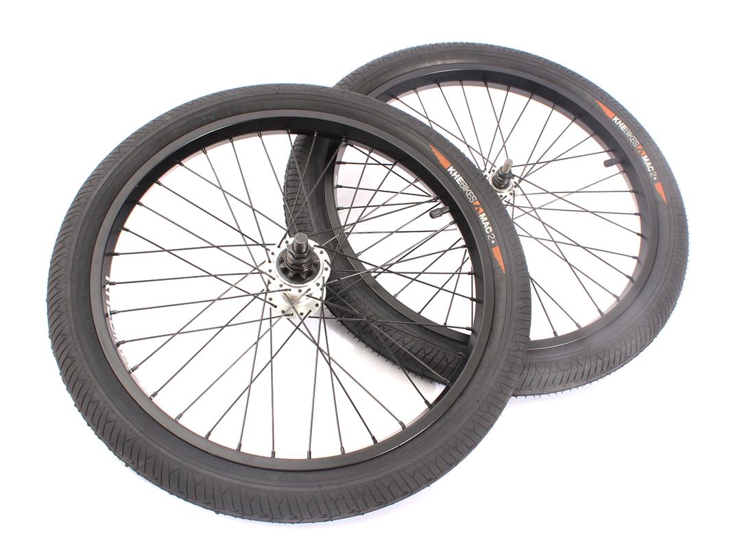 BMX wheelset including KHE MAC2 20 inch tires 14mm / 10mm S/B